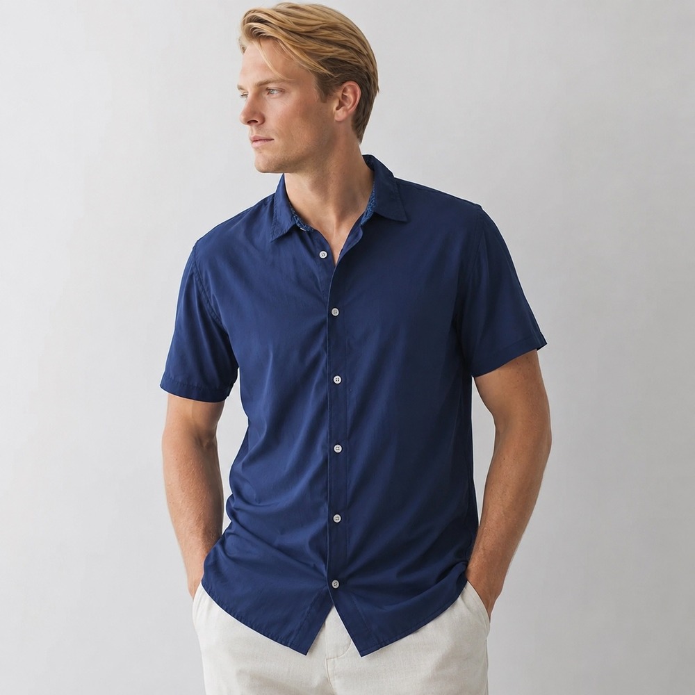 Jachs New York Mens 2XL Navy Blue Ultra Light Short Sleeve Button Down Shirt